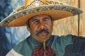 Hombre con sombrero, un tipo de gorra no permitido en la foto de pasaporte